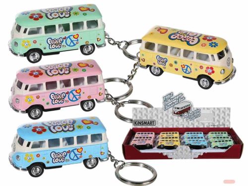 Bild von Schlüsselanhänger Bus VW T1 1962 Peace&Love aus Metall ca.6,5cm, 4 x ass.,Display - VE 12
