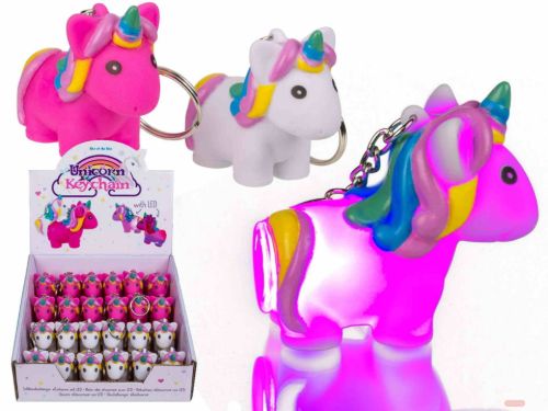 Bild von Schlüsselanhänger Einhorn, mit LED (inkl.Batt.), ca.5,5cm, 2-fach ass., Display - VE 24