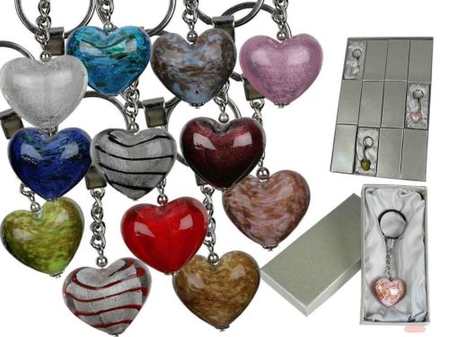 Bild von Schlüsselanhänger Herz aus Glas ca.2cm, 12-fach ass.in Box - VE 12