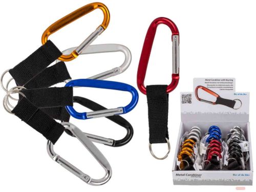 Bild von Schlüsselanhänger Karabiner aus Metall an Band ca.13x4cm, 6-fach ass. im Display - VE 24