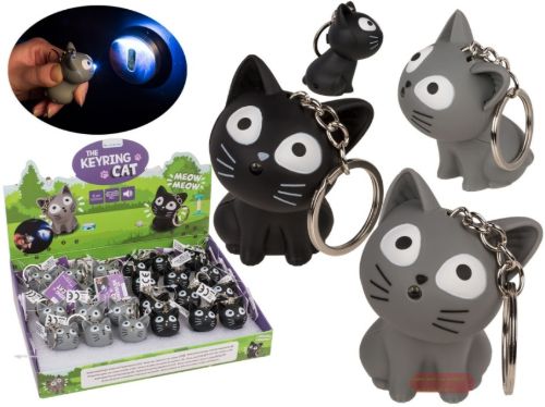 Bild von Schlüsselanhänger Katze mit Sound & LED, ca.4cm,inkl.Batt., gemischt im Display - VE 24