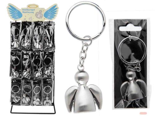 Bild von Schlüsselanhänger Schutzengel aus Metall gebürstet, ca.3,5cm im Display - VE 48