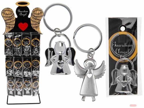 Bild von Schlüsselanhänger Schutzengel aus Metall glanz, ca.4,5cm, 2 x ass. auf Display - VE 60