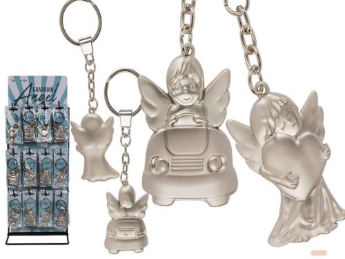 Bild von Schlüsselanhänger Schutzengel aus Metall matt, ca.5cm, 2 x ass. auf Display - VE 60