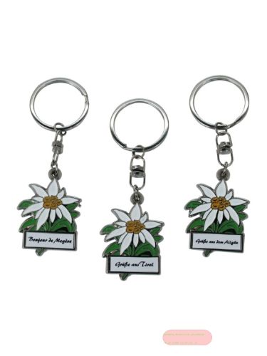 Bild von Schlüsselnhänger Edelweiss aus Zink in Handarbeit, ca.6cm, Grusstext nach Wahl - VE 24