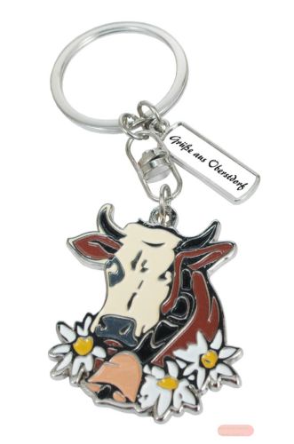 Bild von Schlüsselnhänger Kuh aus Zink in Handarbeit, ca.6cm, Grusstext nach Wahl - VE 24