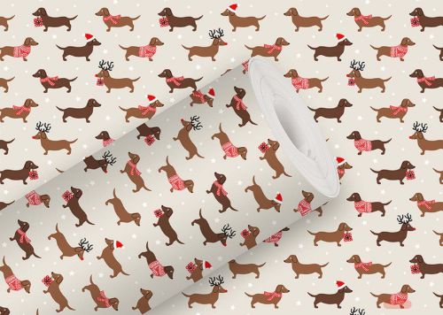 Bild von Sécaré-Rollen 200m x 70cm, Kern 76mm, Geschenkpapier high 80g/m2, Weihnachtsdackel sand