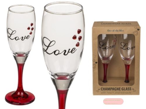 Bild von Sektgläser Love mit Herzen und rotem Sockel, 2er Set., 5x20cm, Box natur - VE 3