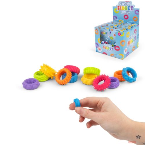 Bild von SENSORY FIDGET RINGS, Spielfingerringe gemischt in Blisterverpackung, Display - VE 12