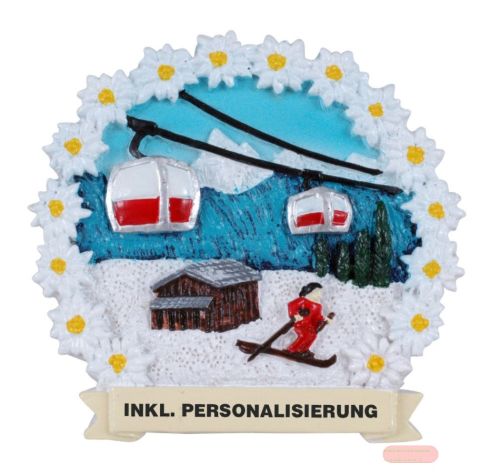 Bild von Souvenir Polymagnet Gondel Winter Text nach Wunsch - VE 24
