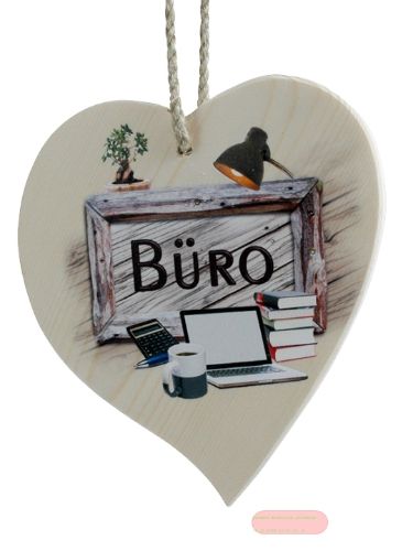 Bild von Spruchherz Holz mittel, 15x17cm, Fichte 15mm mit Kordel, Büro - VE 4