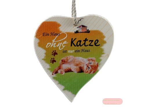 Bild von Spruchherz Holz mittel, 15x17cm, Fichte 15mm mit Kordel, Haus ohne Katze - VE 4