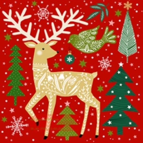 Bild von Servietten 33x33cm, Atelier Folk Deer rot - VE 6