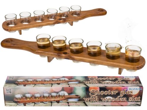Bild von Shooter Gläser 6er Set mit Holzlatte, ca.45cm - VE 6