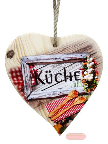 Bild von Spruchherz Holz mittel, 15x17cm, Fichte 15mm mit Kordel, Küche - VE 4