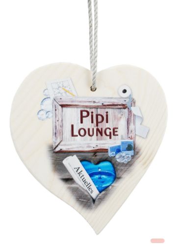 Bild von Spruchherz Holz mittel, 15x17cm, Fichte 15mm mit Kordel, Pipi Lounge - VE 4