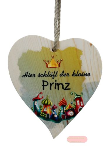 Bild von Spruchherz Holz mittel, 15x17cm, Fichte 15mm mit Kordel, schläft der kleine Prinz - VE 4