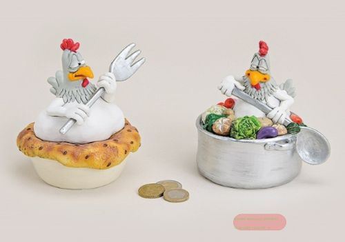 Bild von Spardosen Huhn im Topf, Polyresin, ca.13x11cm, 2-fach ass. - VE 2