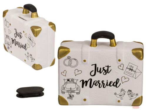 Bild von Spardosen Keramik Koffer Just Married, ca.15x13cm - VE 3