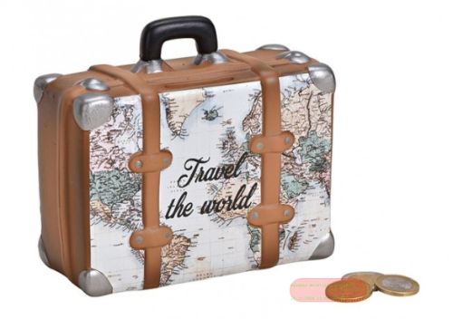 Bild von Spardosen Reisekoffer Weltkarte Keramik, ca.14x13x6cm, Travel the world antik - VE 3