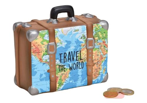 Bild von Spardosen Reisekoffer Weltkarte Keramik, ca.14x13x6cm, Travel the world modern - VE 3