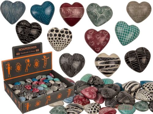 Bild von Specksteine Hearts, ca.3cm, graviert, Handmade Afrika, 12-fach gemischt im Display - VE 96