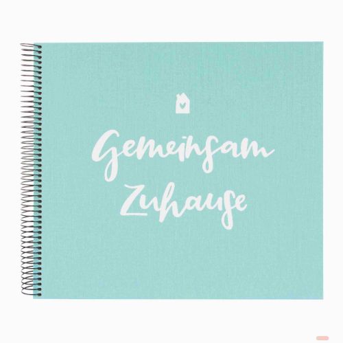 Bild von Spiralalben 40 S.weiss, 35x30cm, Leinen, Gemeinsam Zuhause, geprägt, aqua