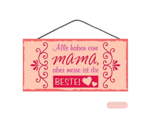 Bild von Spruchschild 25x12,5cm, Sperrholz 8mm mit Kordel, Alle haben eine Mama - VE 3
