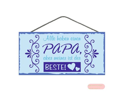 Bild von Spruchschild 25x12,5cm, Sperrholz 8mm mit Kordel, Alle haben einen Papa - VE 3
