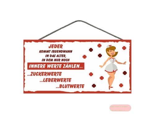 Bild von Spruchschild 25x12,5cm, Sperrholz 8mm mit Kordel, Alter Blutwerte - VE 3