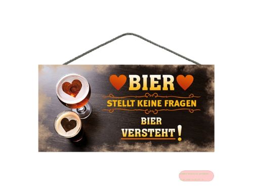 Bild von Spruchschild 25x12,5cm, Sperrholz 8mm mit Kordel, Bier versteht - VE 3