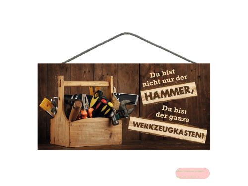 Bild von Spruchschild 25x12,5cm, Sperrholz 8mm mit Kordel, Hammer-Werkzeugkasten - VE 3