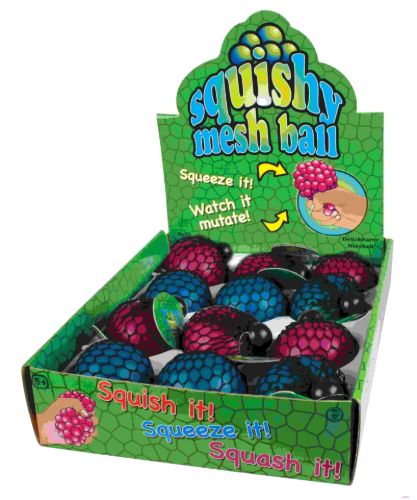 Bild von SQUISHY MESH BALL, Quetschball im Netz, mehrfarbig, ca.8cm, im Display - VE 12