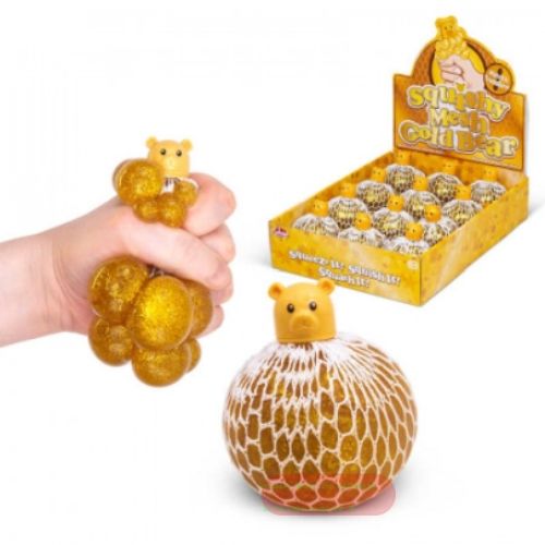 Bild von SQUISHY MESH PET - GOLD BEAR, Quetschball im Netz , Bär, ca.8cm, Display - VE 12
