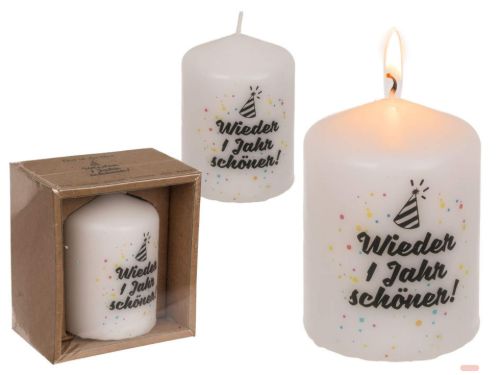Bild von Stumpenkerzen 6x8cm, Kraftpapierverpackung, Wieder ein Jahr schöner - VE 5