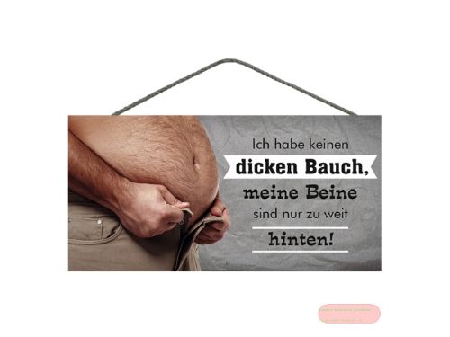 Bild von Spruchschild 25x12,5cm, Sperrholz 8mm mit Kordel, Ich habe keinen dicken Bauch - VE 3