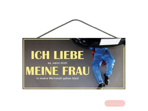 Bild von Spruchschild 25x12,5cm, Sperrholz 8mm mit Kordel, Ich liebe meine Frau - VE 3