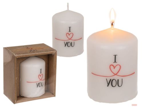Bild von Stumpenkerzen 6x8cm, Kraftpapierverpackung,  I love you - VE 6