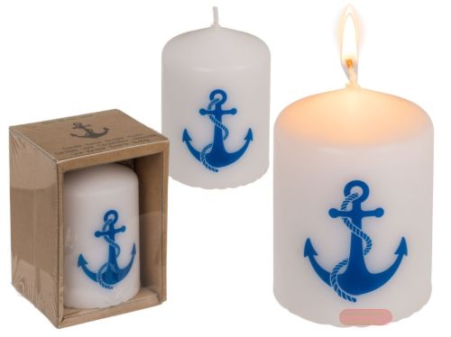 Bild von Stumpenkerzen 6x8cm, Kraftpapierverpackung, Anker - VE 4