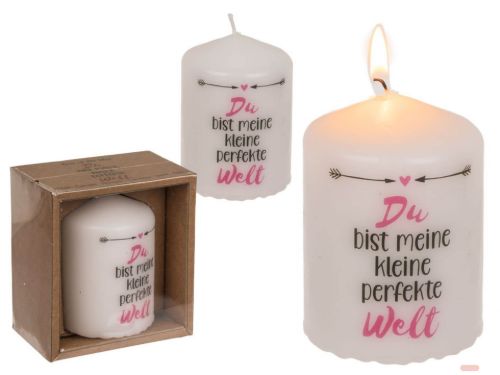 Bild von Stumpenkerzen 6x8cm, Kraftpapierverpackung, Du bist meine kleine perfekte Welt - VE 6