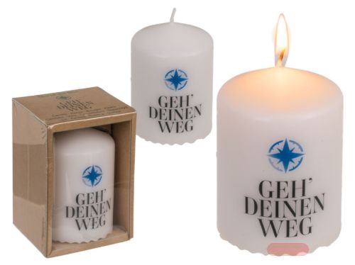 Bild von Stumpenkerzen 6x8cm, Kraftpapierverpackung, Geh deinen Weg - VE 4