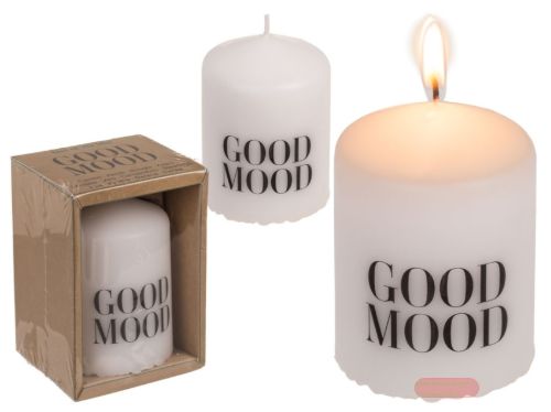 Bild von Stumpenkerzen 6x8cm, Kraftpapierverpackung, Good Mood - VE 4