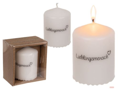 Bild von Stumpenkerzen 6x8cm, Kraftpapierverpackung, Lieblingsmensch - VE 4