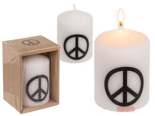 Bild von Stumpenkerzen 6x8cm, Kraftpapierverpackung, Peace - VE 4