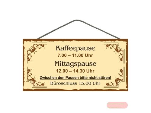 Bild von Spruchschild 25x12,5cm, Sperrholz 8mm mit Kordel, Kaffeepause - VE 3