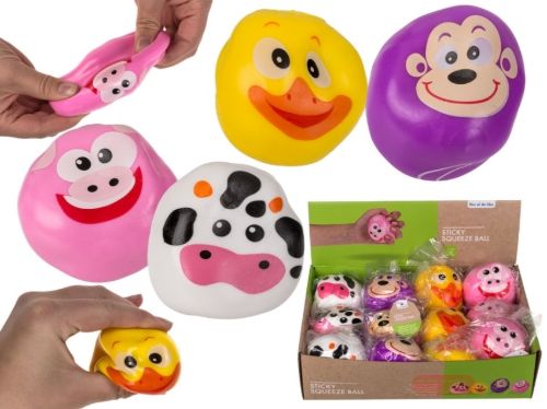 Bild von Sticky Squeeze-Ball Animals, ca.5cm, 4 x ass.im Display - VE 12 (SR)