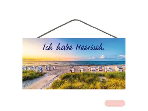 Bild von Spruchschild 25x12,5cm, Sperrholz 8mm mit Kordel, Meerweh - VE 3