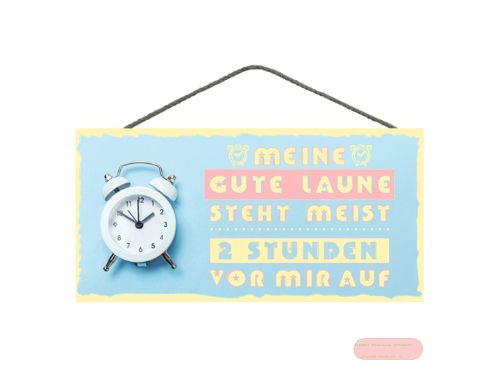Bild von Spruchschild 25x12,5cm, Sperrholz 8mm mit Kordel, Meine gute Laune - VE 3
