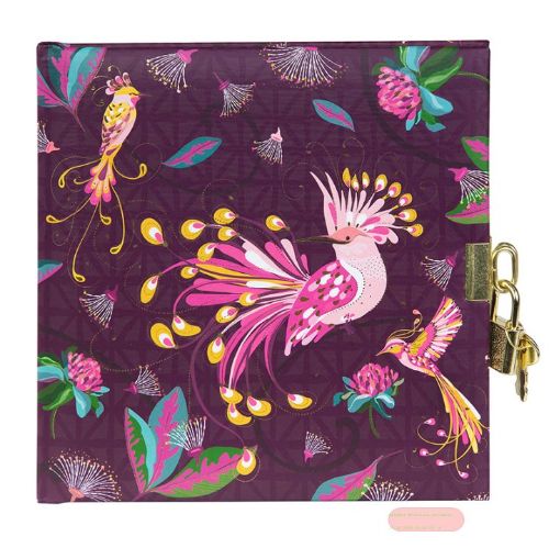 Bild von Tagebuch 16,5x16,5cm, 96 S.weiss, Tropical Birds plum - VE 2