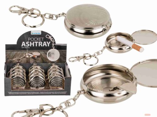 Bild von Taschenaschenbecher metall mit Anhänger und Karabinerhaken, ca.5cm, im Display - VE 12